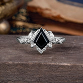 Kite Cut Nature-Inspired Black Onyx Engagement Ring